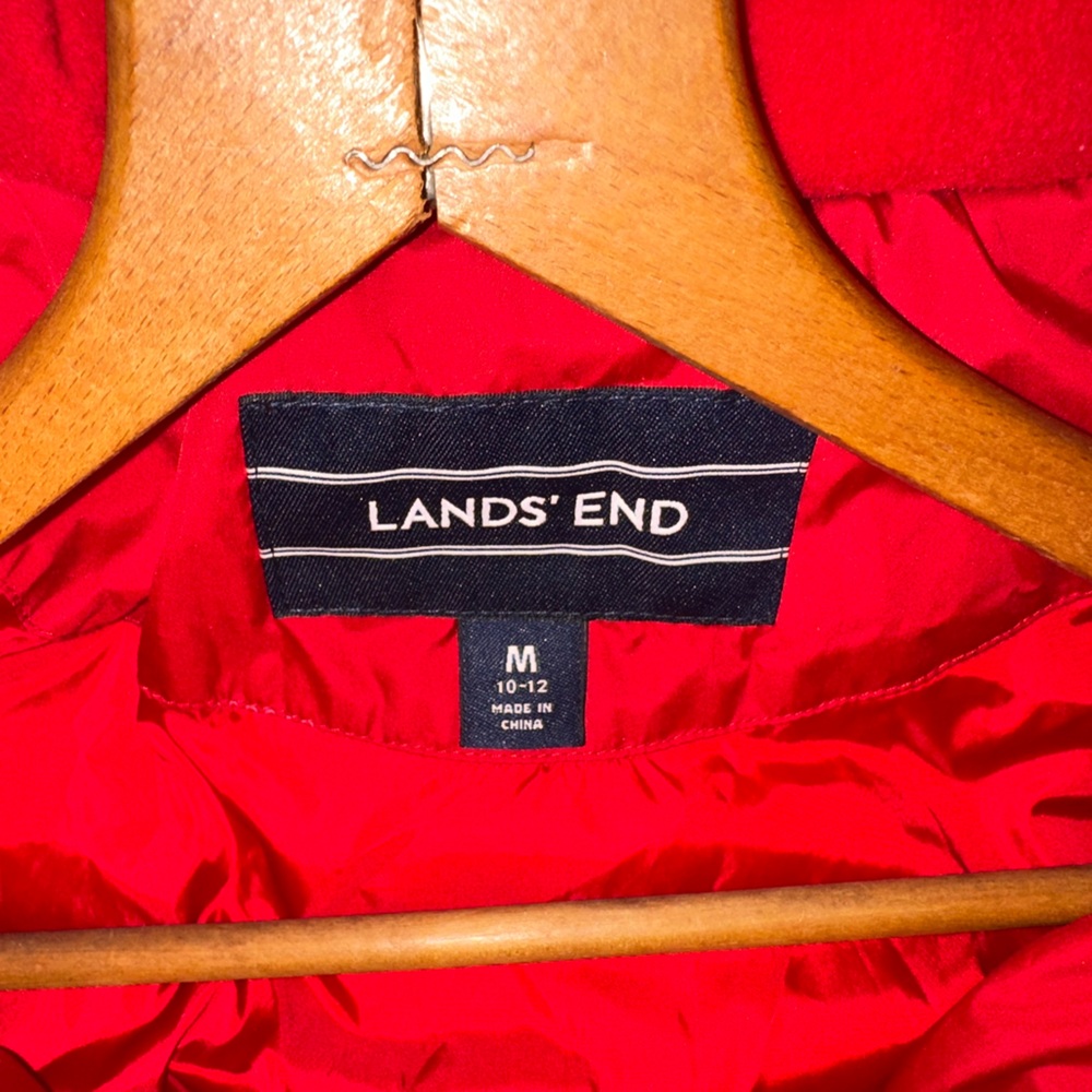 Lands' End Vibrant Red Max 600 Down Long Maxi Coat.